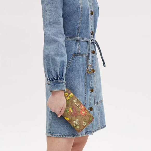 🌸 Coach Boxed Long Zip Around Wallet In Signature Canvas With Floral Print - Picture 5 of 14